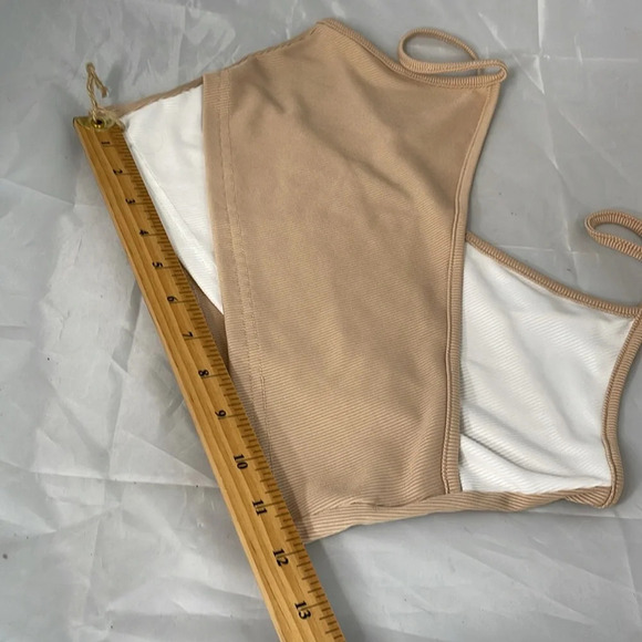 5/$25 SHEIN Quite Two Tone CrossoverFront Cami Top Cropped Ribbed Tan White L - Picture 5 of 10
